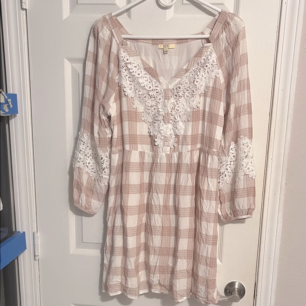 Kori Cream and Pink Plaid Dress